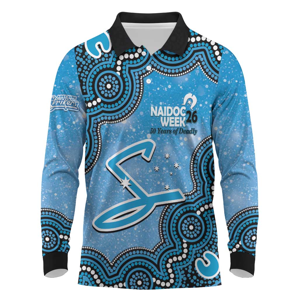 Adelaide Strikers NAIDOC Week 2026 Custom Long Sleeve Polo Shirt 50 Years Deadly Indigenous Art Glitter Effect