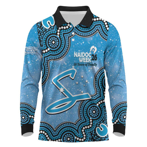 Adelaide Strikers NAIDOC Week 2026 Custom Long Sleeve Polo Shirt 50 Years Deadly Indigenous Art Glitter Effect