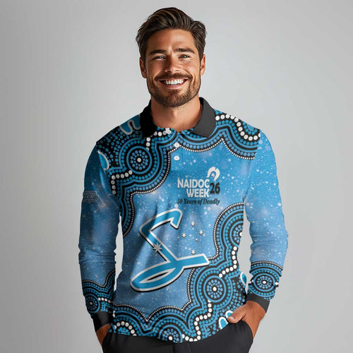 Adelaide Strikers NAIDOC Week 2026 Custom Long Sleeve Polo Shirt 50 Years Deadly Indigenous Art Glitter Effect