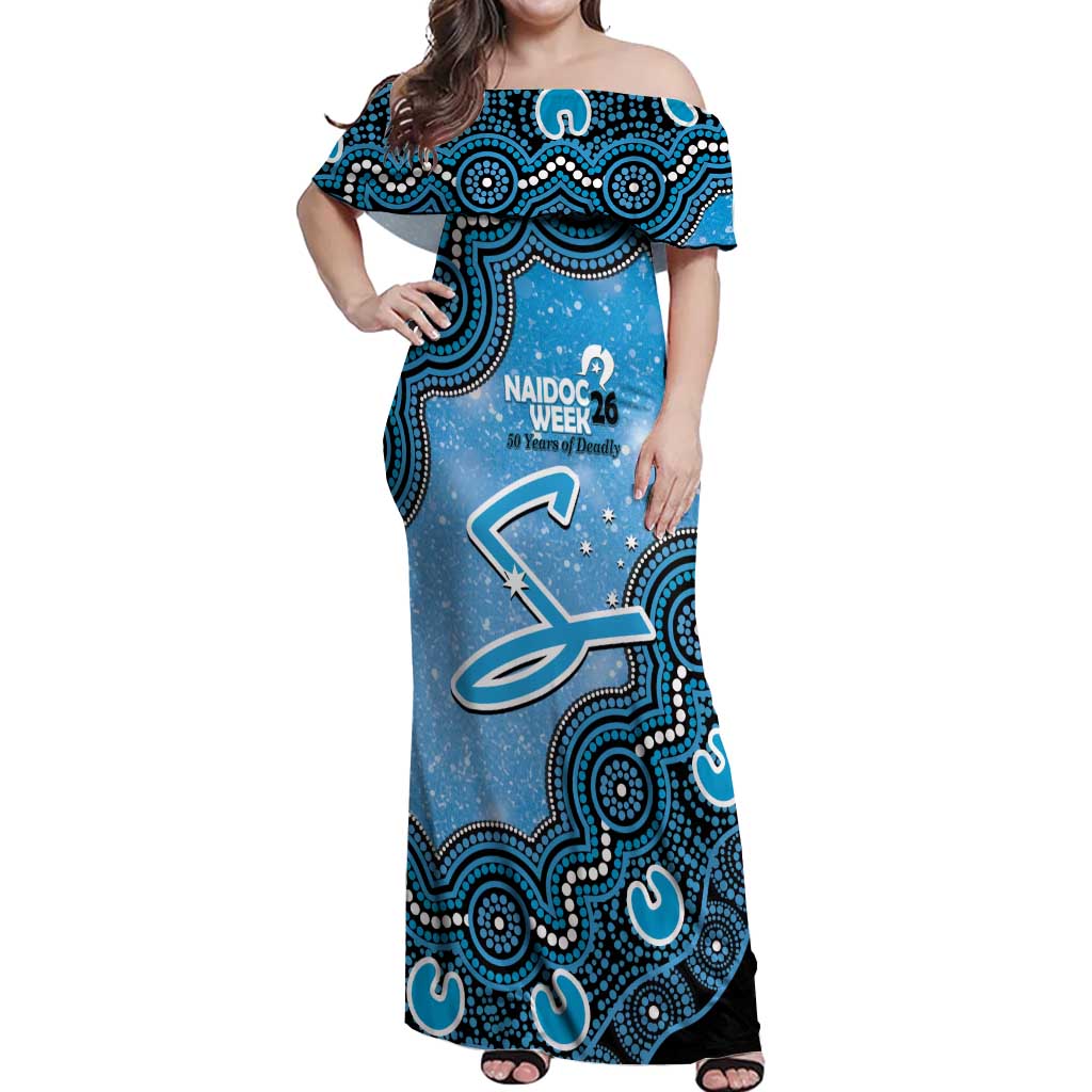 Adelaide Strikers NAIDOC Week 2026 Custom Off Shoulder Maxi Dress 50 Years Deadly Indigenous Art Glitter Effect