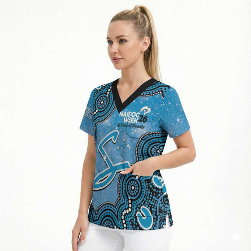 Adelaide Strikers NAIDOC Week 2026 Custom Scrub Top 50 Years Deadly Indigenous Art Glitter Effect