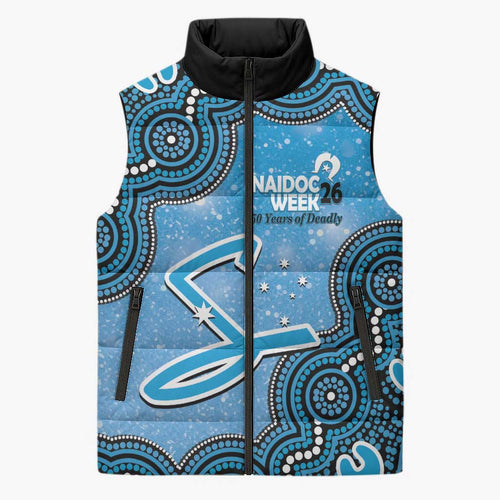 Adelaide Strikers NAIDOC Week 2026 Custom Sleeveless Puffer Jacket 50 Years Deadly Indigenous Art Glitter Effect