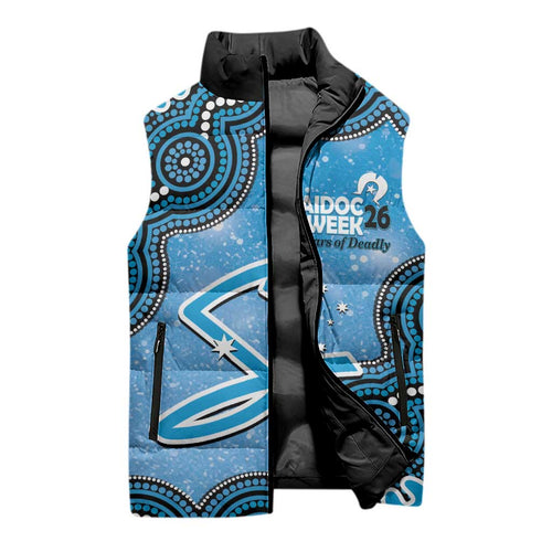 Adelaide Strikers NAIDOC Week 2026 Custom Sleeveless Puffer Jacket 50 Years Deadly Indigenous Art Glitter Effect