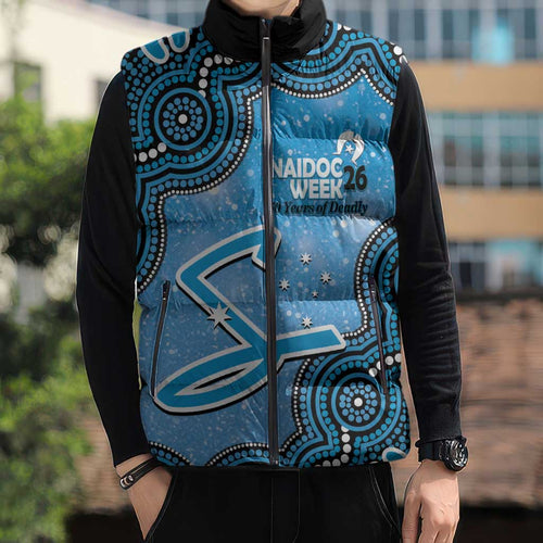 Adelaide Strikers NAIDOC Week 2026 Custom Sleeveless Puffer Jacket 50 Years Deadly Indigenous Art Glitter Effect