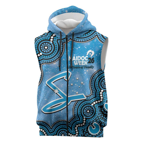 Adelaide Strikers NAIDOC Week 2026 Custom Sleeveless Zip Hoodie 50 Years Deadly Indigenous Art Glitter Effect