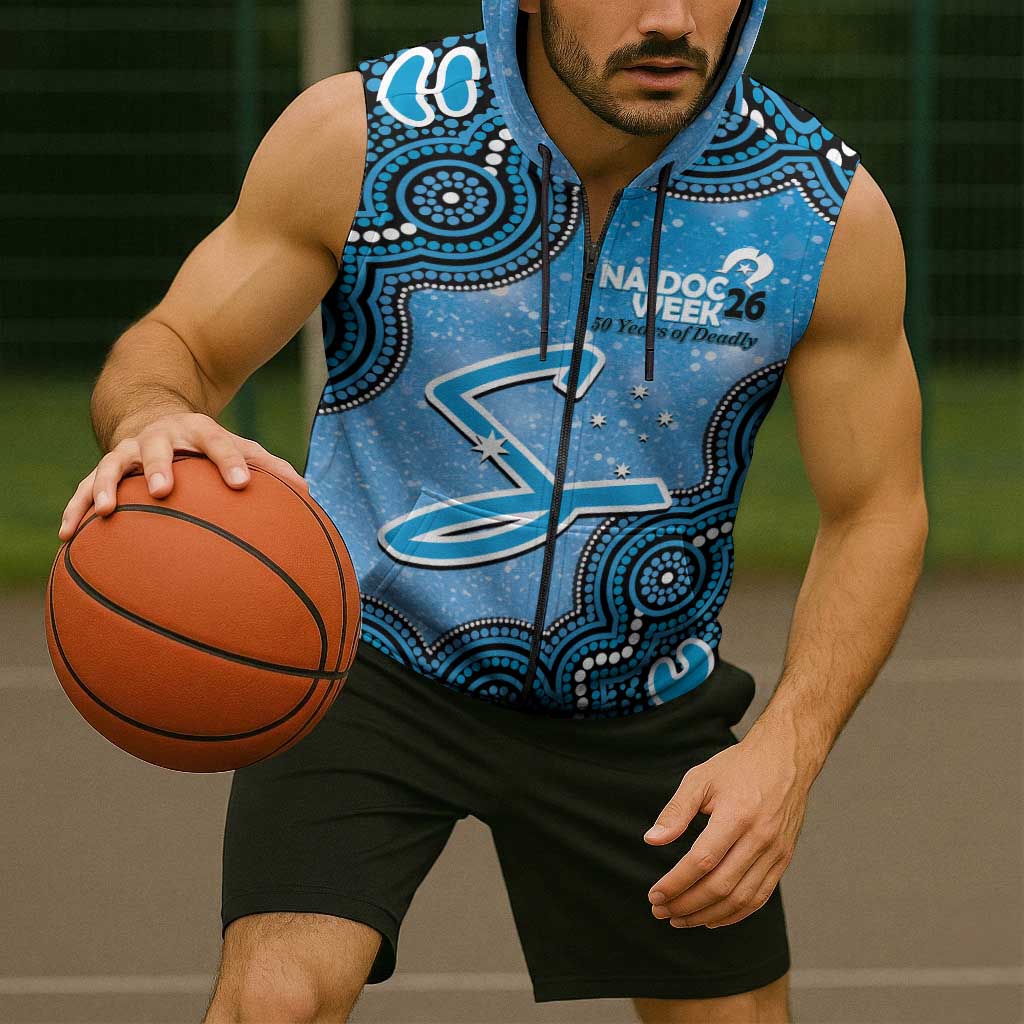 Adelaide Strikers NAIDOC Week 2026 Custom Sleeveless Zip Hoodie 50 Years Deadly Indigenous Art Glitter Effect