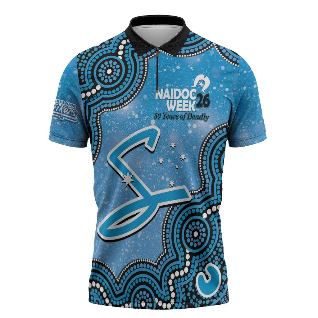 Adelaide Strikers NAIDOC Week 2026 Custom Zipper Polo Shirt 50 Years Deadly Indigenous Art Glitter Effect