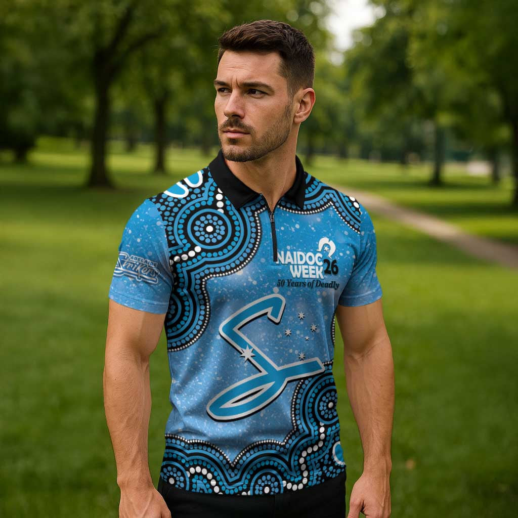 Adelaide Strikers NAIDOC Week 2026 Custom Zipper Polo Shirt 50 Years Deadly Indigenous Art Glitter Effect