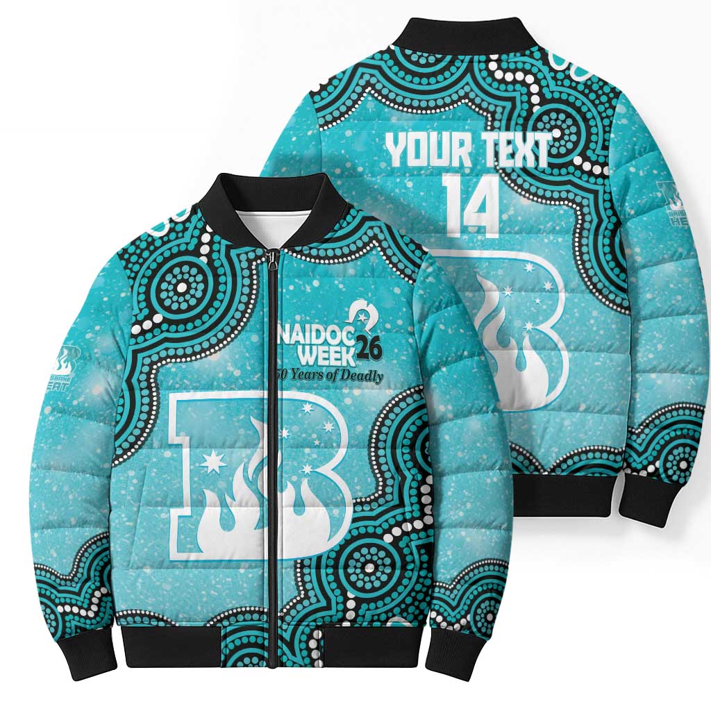 Brisbane Heat NAIDOC Week 2026 Custom Bomber Puffer Jacket 50 Years Deadly Indigenous Art Glitter Effect
