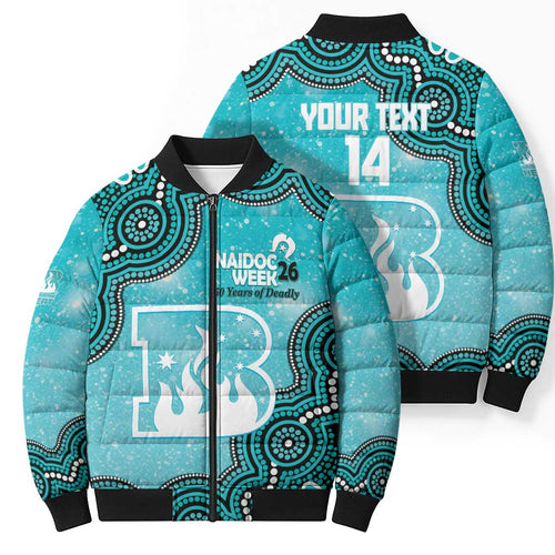 Brisbane Heat NAIDOC Week 2026 Custom Bomber Puffer Jacket 50 Years Deadly Indigenous Art Glitter Effect