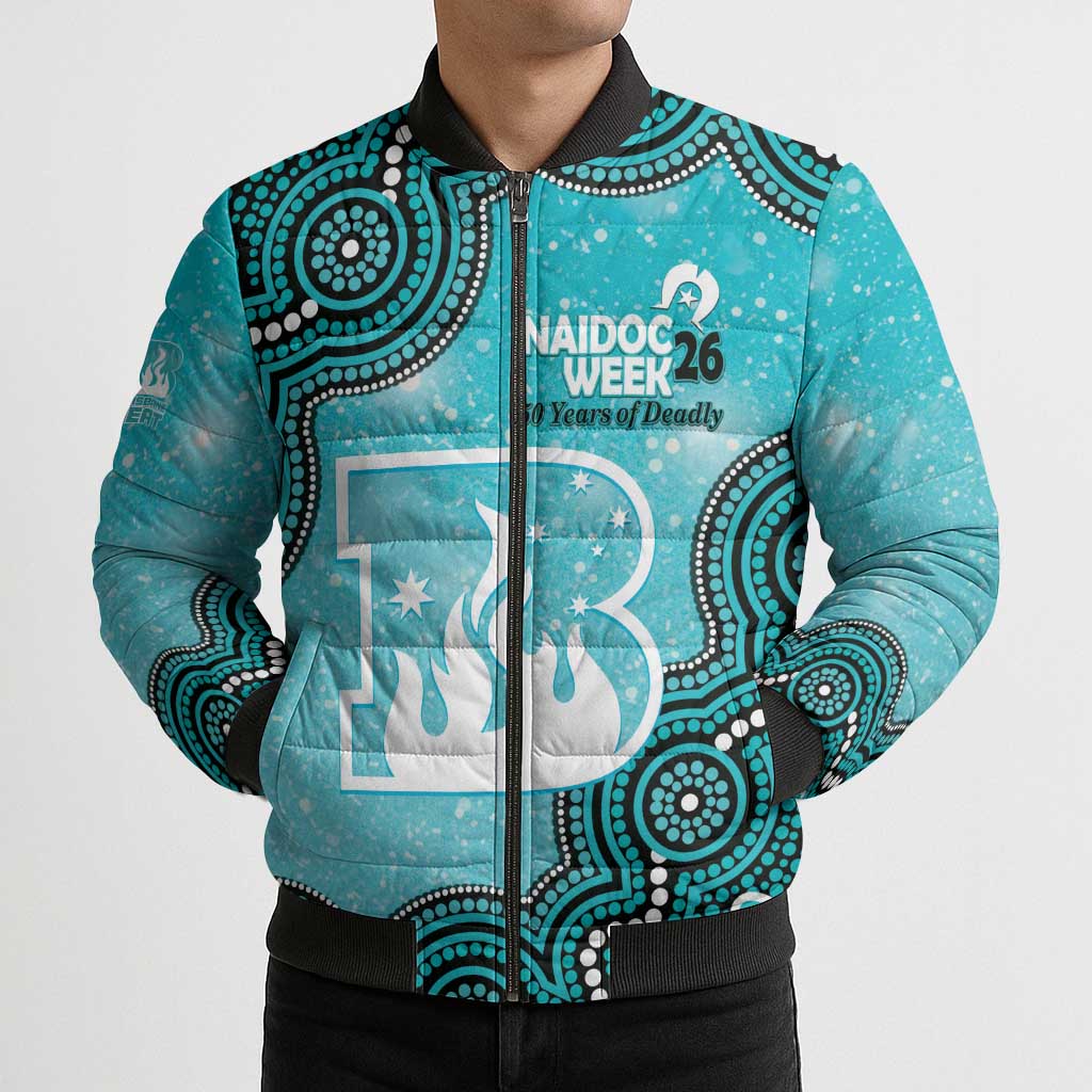 Brisbane Heat NAIDOC Week 2026 Custom Bomber Puffer Jacket 50 Years Deadly Indigenous Art Glitter Effect
