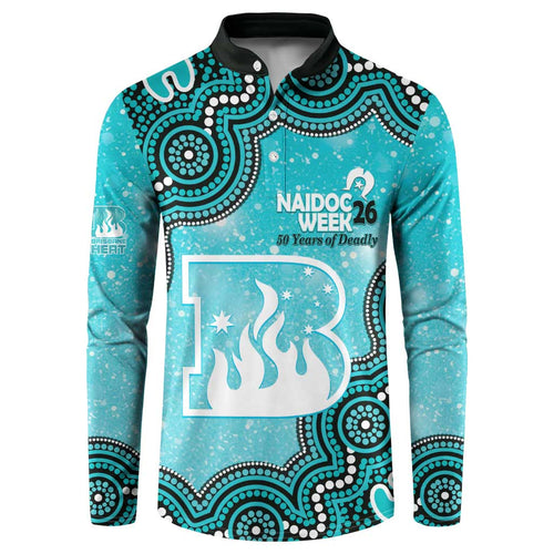Brisbane Heat NAIDOC Week 2026 Custom Button Sweatshirt 50 Years Deadly Indigenous Art Glitter Effect