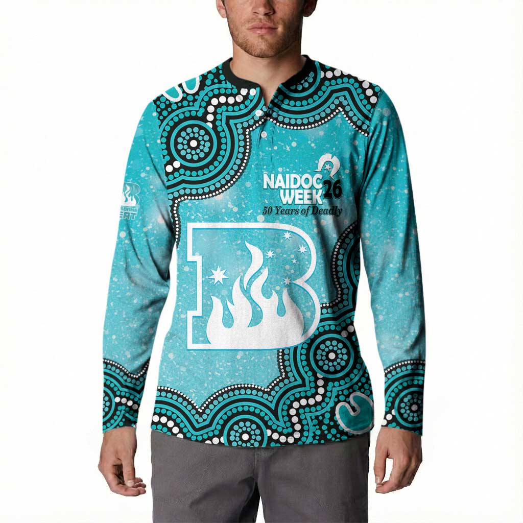 Brisbane Heat NAIDOC Week 2026 Custom Button Sweatshirt 50 Years Deadly Indigenous Art Glitter Effect