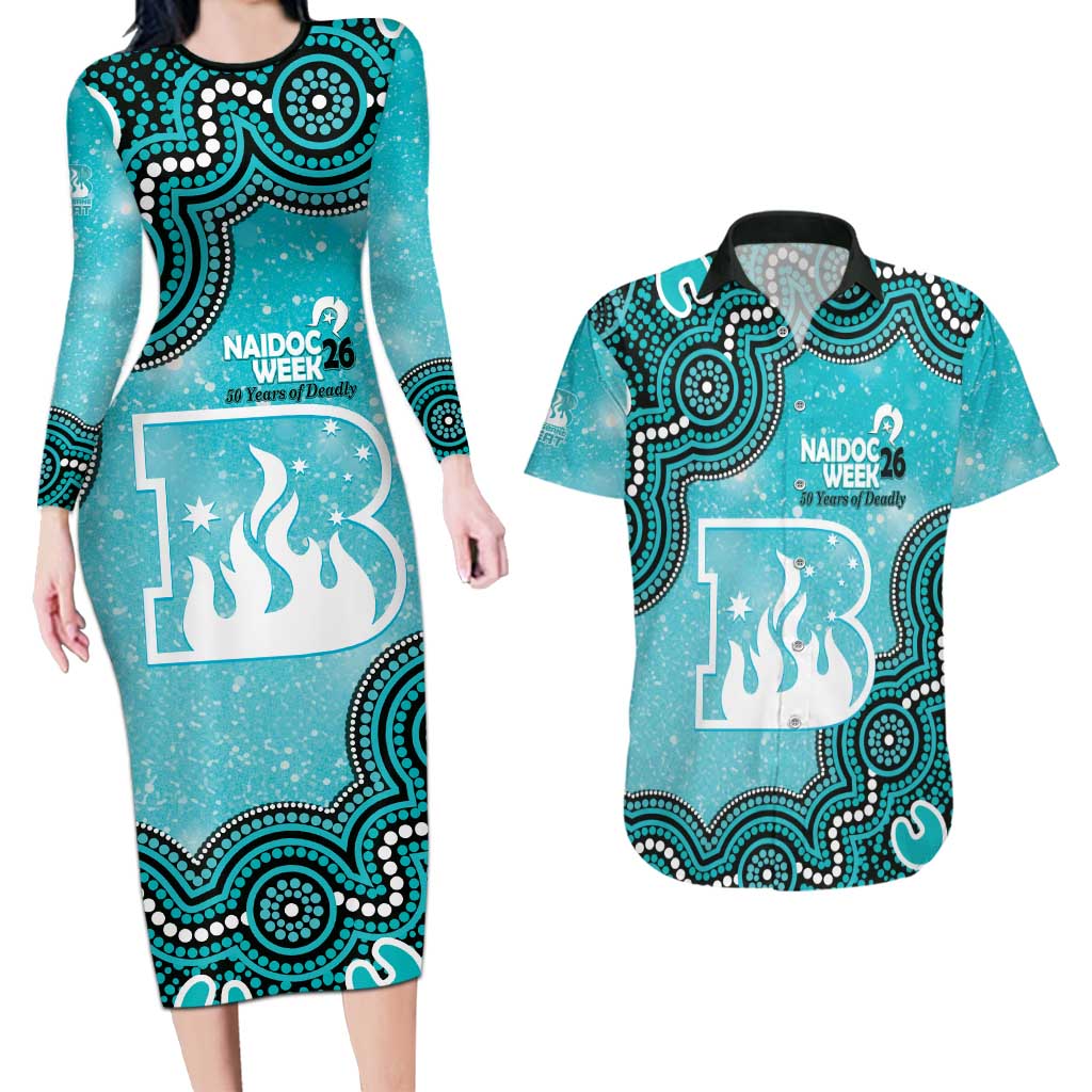Brisbane Heat NAIDOC Week 2026 Custom Couples Matching Long Sleeve Bodycon Dress and Hawaiian Shirt 50 Years Deadly Indigenous Art Glitter Effect