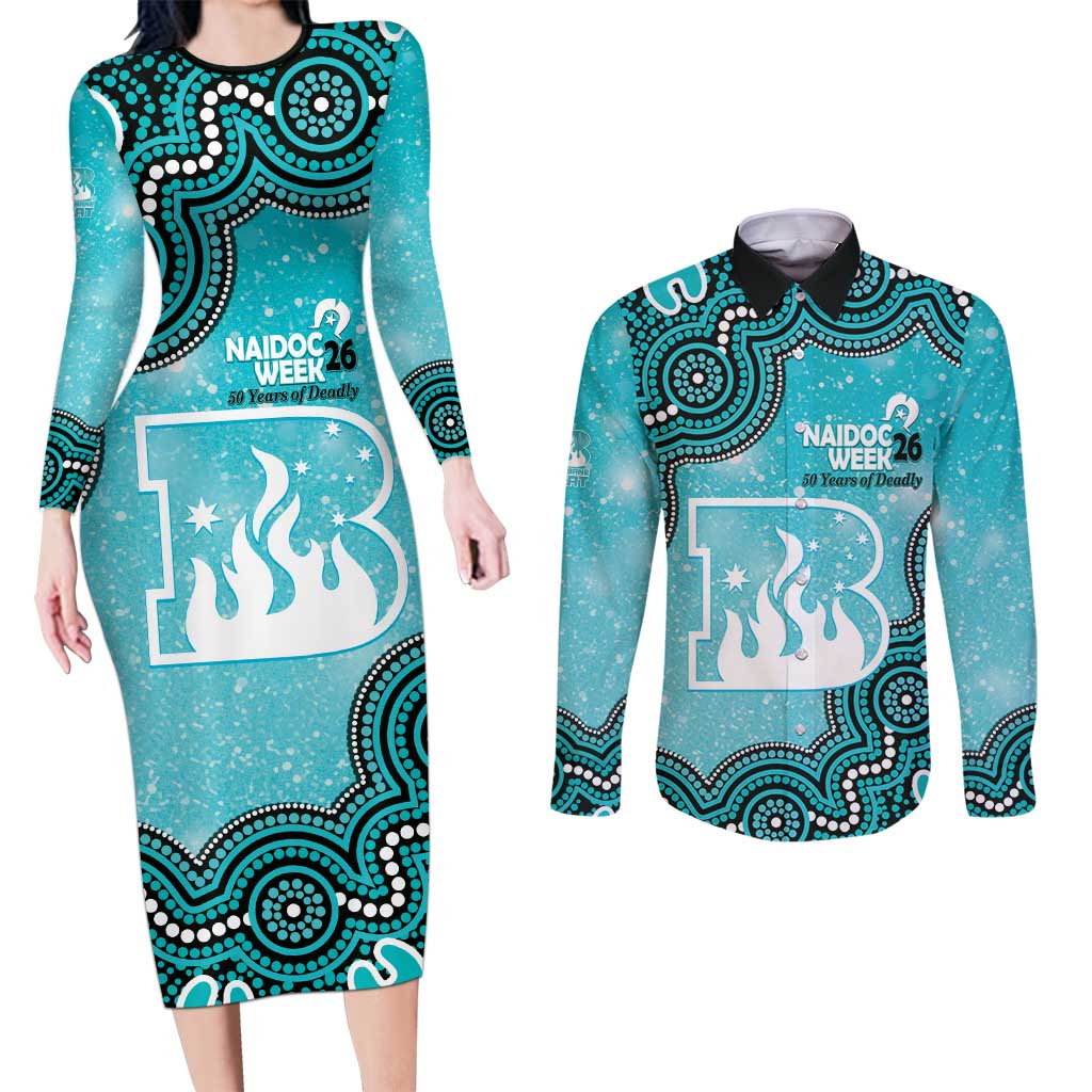 Brisbane Heat NAIDOC Week 2026 Custom Couples Matching Long Sleeve Bodycon Dress and Long Sleeve Button Shirt 50 Years Deadly Indigenous Art Glitter Effect