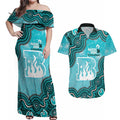 Brisbane Heat NAIDOC Week 2026 Custom Couples Matching Off Shoulder Maxi Dress and Hawaiian Shirt 50 Years Deadly Indigenous Art Glitter Effect