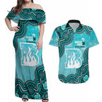 Brisbane Heat NAIDOC Week 2026 Custom Couples Matching Off Shoulder Maxi Dress and Hawaiian Shirt 50 Years Deadly Indigenous Art Glitter Effect