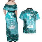 Brisbane Heat NAIDOC Week 2026 Custom Couples Matching Off Shoulder Maxi Dress and Hawaiian Shirt 50 Years Deadly Indigenous Art Glitter Effect