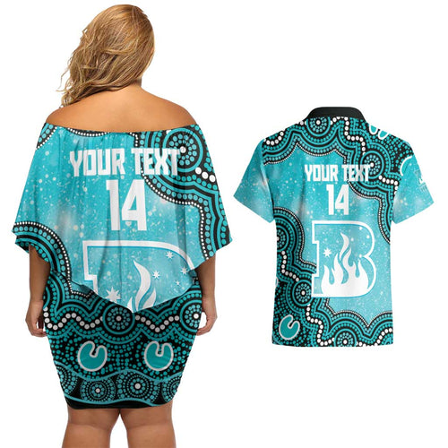 Brisbane Heat NAIDOC Week 2026 Custom Couples Matching Off Shoulder Short Dress and Hawaiian Shirt 50 Years Deadly Indigenous Art Glitter Effect