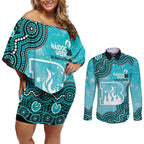 Brisbane Heat NAIDOC Week 2026 Custom Couples Matching Off Shoulder Short Dress and Long Sleeve Button Shirt 50 Years Deadly Indigenous Art Glitter Effect