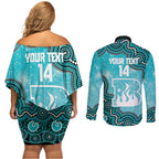 Brisbane Heat NAIDOC Week 2026 Custom Couples Matching Off Shoulder Short Dress and Long Sleeve Button Shirt 50 Years Deadly Indigenous Art Glitter Effect