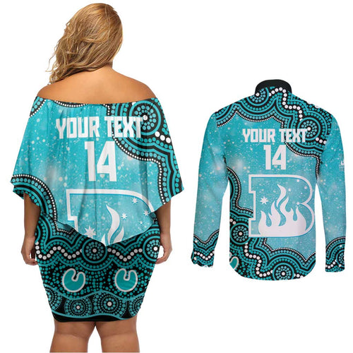 Brisbane Heat NAIDOC Week 2026 Custom Couples Matching Off Shoulder Short Dress and Long Sleeve Button Shirt 50 Years Deadly Indigenous Art Glitter Effect