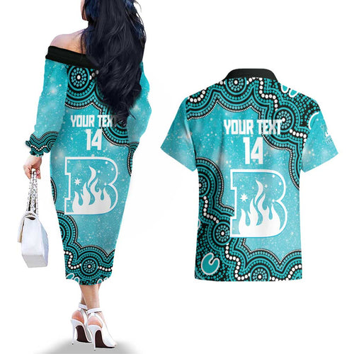 Brisbane Heat NAIDOC Week 2026 Custom Couples Matching Off The Shoulder Long Sleeve Dress and Hawaiian Shirt 50 Years Deadly Indigenous Art Glitter Effect