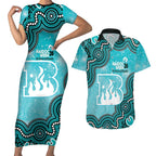 Brisbane Heat NAIDOC Week 2026 Custom Couples Matching Short Sleeve Bodycon Dress and Hawaiian Shirt 50 Years Deadly Indigenous Art Glitter Effect