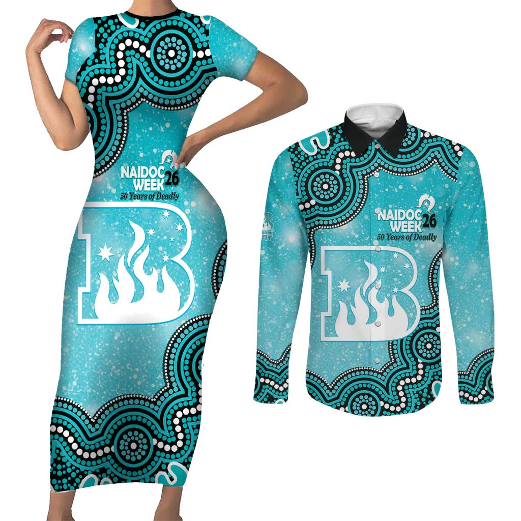 Brisbane Heat NAIDOC Week 2026 Custom Couples Matching Short Sleeve Bodycon Dress and Long Sleeve Button Shirt 50 Years Deadly Indigenous Art Glitter Effect