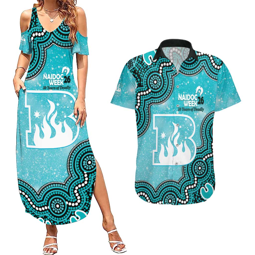 Brisbane Heat NAIDOC Week 2026 Custom Couples Matching Summer Maxi Dress and Hawaiian Shirt 50 Years Deadly Indigenous Art Glitter Effect