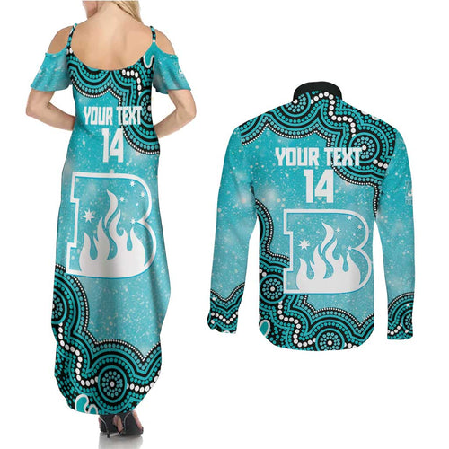 Brisbane Heat NAIDOC Week 2026 Custom Couples Matching Summer Maxi Dress and Long Sleeve Button Shirt 50 Years Deadly Indigenous Art Glitter Effect