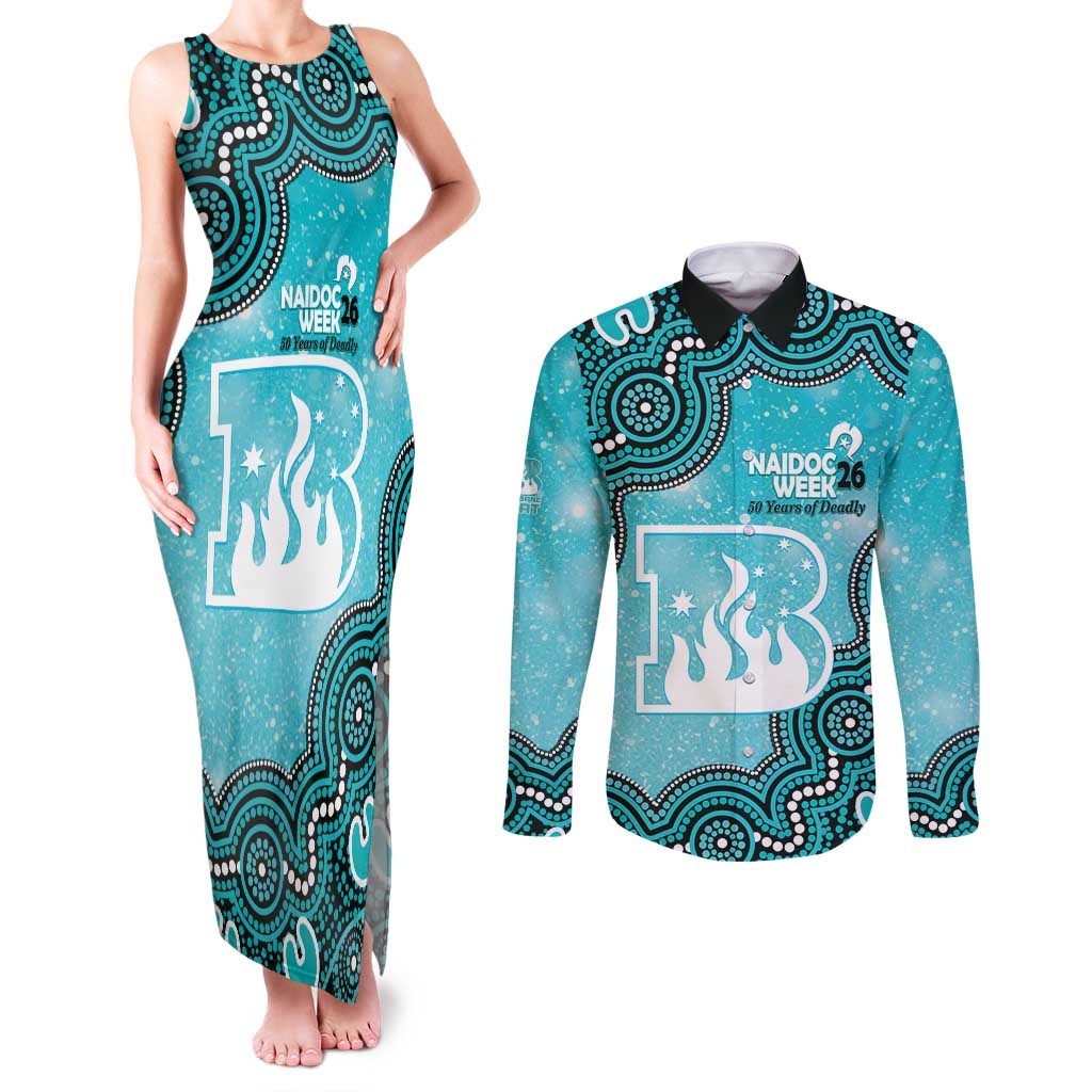 Brisbane Heat NAIDOC Week 2026 Custom Couples Matching Tank Maxi Dress and Long Sleeve Button Shirt 50 Years Deadly Indigenous Art Glitter Effect