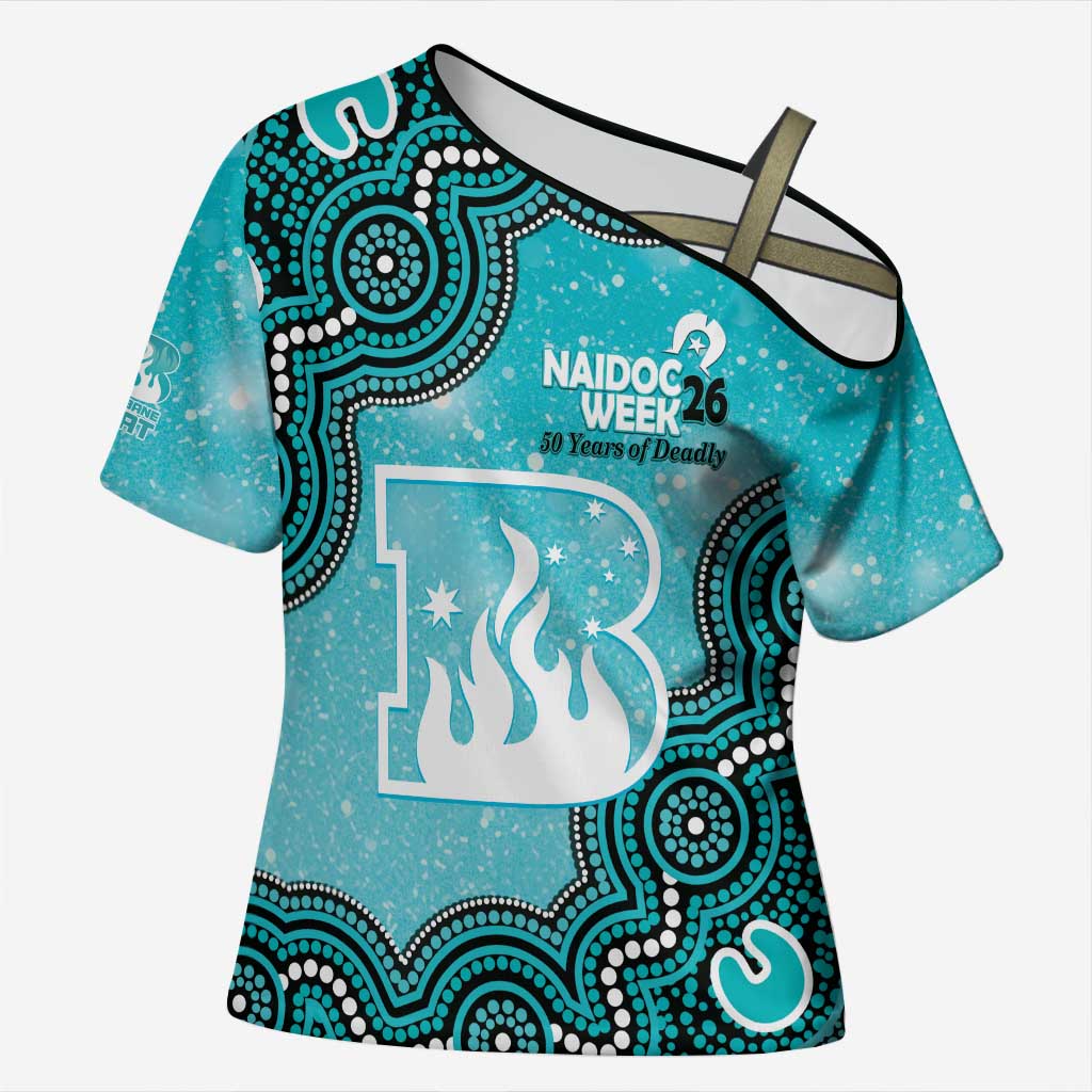Brisbane Heat NAIDOC Week 2026 Custom Cross Shoulder Shirt 50 Years Deadly Indigenous Art Glitter Effect