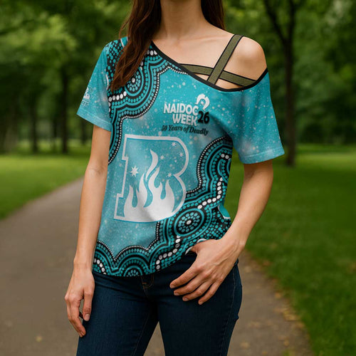 Brisbane Heat NAIDOC Week 2026 Custom Cross Shoulder Shirt 50 Years Deadly Indigenous Art Glitter Effect
