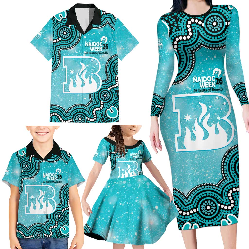 Brisbane Heat NAIDOC Week 2026 Custom Family Matching Long Sleeve Bodycon Dress and Hawaiian Shirt 50 Years Deadly Indigenous Art Glitter Effect
