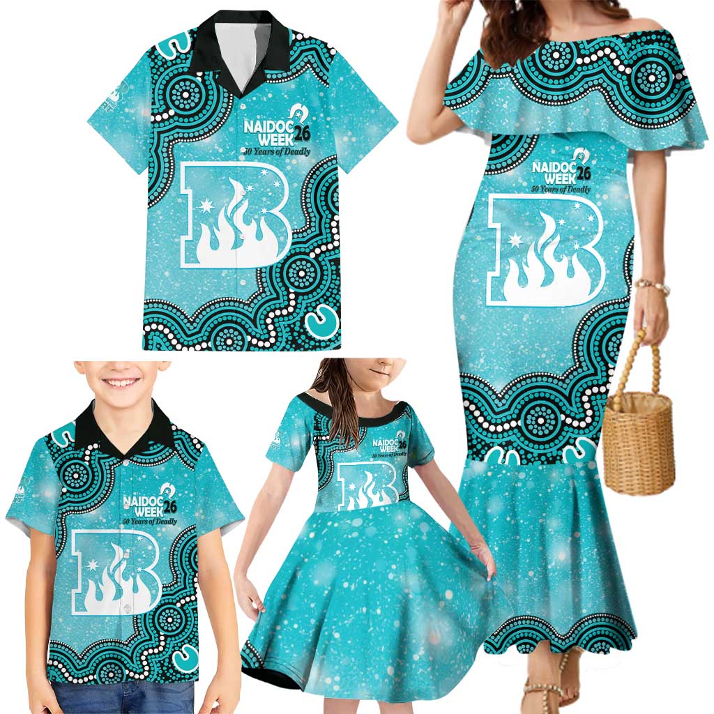 Brisbane Heat NAIDOC Week 2026 Custom Family Matching Mermaid Dress and Hawaiian Shirt 50 Years Deadly Indigenous Art Glitter Effect