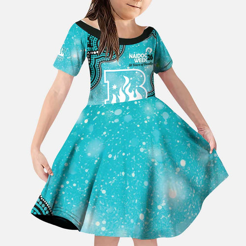 Brisbane Heat NAIDOC Week 2026 Custom Family Matching Off The Shoulder Long Sleeve Dress and Hawaiian Shirt 50 Years Deadly Indigenous Art Glitter Effect