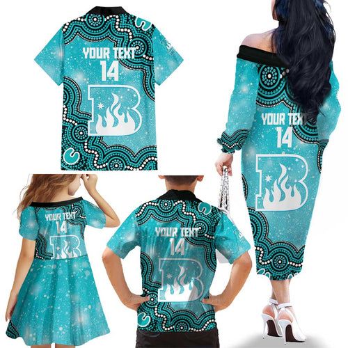 Brisbane Heat NAIDOC Week 2026 Custom Family Matching Off The Shoulder Long Sleeve Dress and Hawaiian Shirt 50 Years Deadly Indigenous Art Glitter Effect