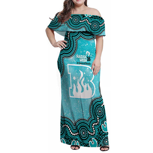 Brisbane Heat NAIDOC Week 2026 Custom Family Matching Off Shoulder Maxi Dress and Hawaiian Shirt 50 Years Deadly Indigenous Art Glitter Effect