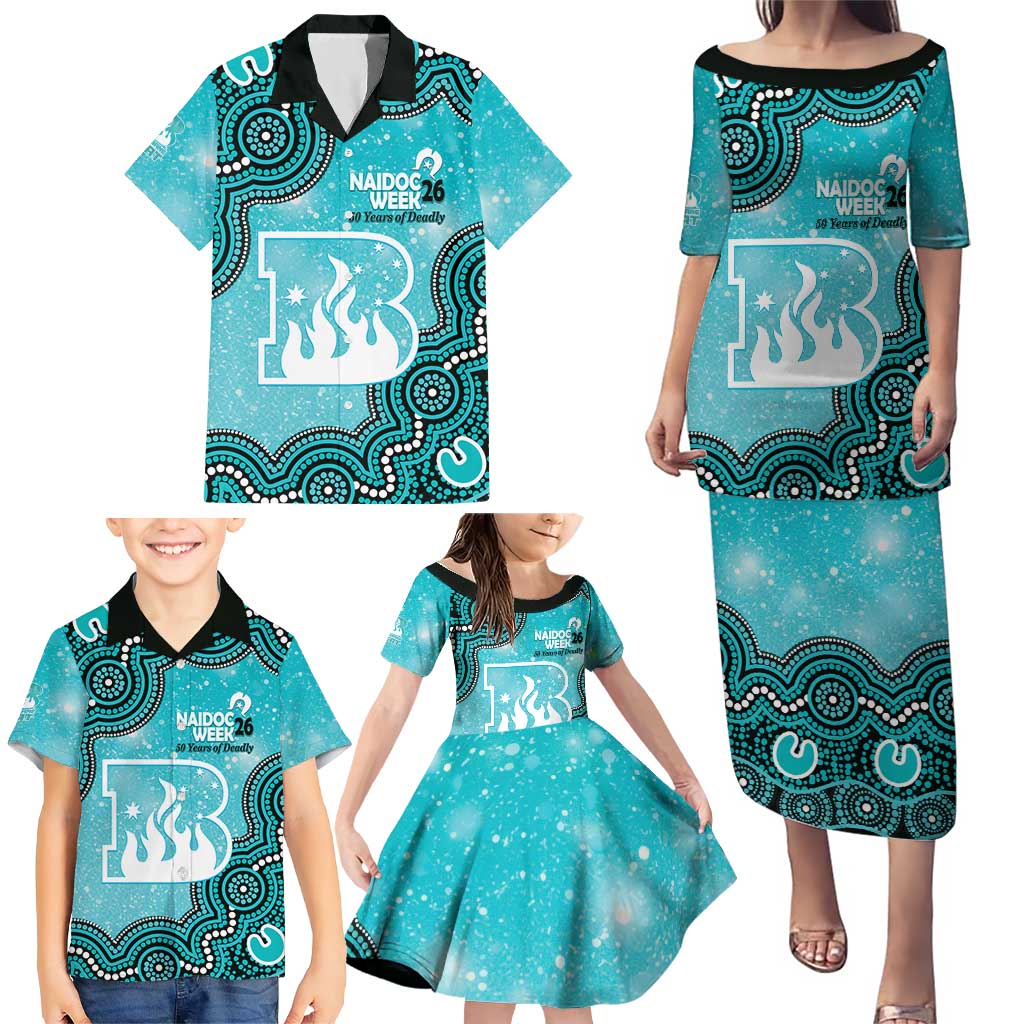 Brisbane Heat NAIDOC Week 2026 Custom Family Matching Puletasi and Hawaiian Shirt 50 Years Deadly Indigenous Art Glitter Effect