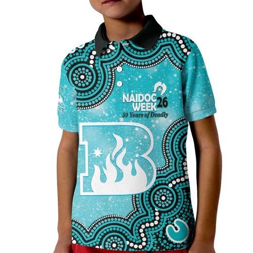 Brisbane Heat NAIDOC Week 2026 Custom Kid Polo Shirt 50 Years Deadly Indigenous Art Glitter Effect