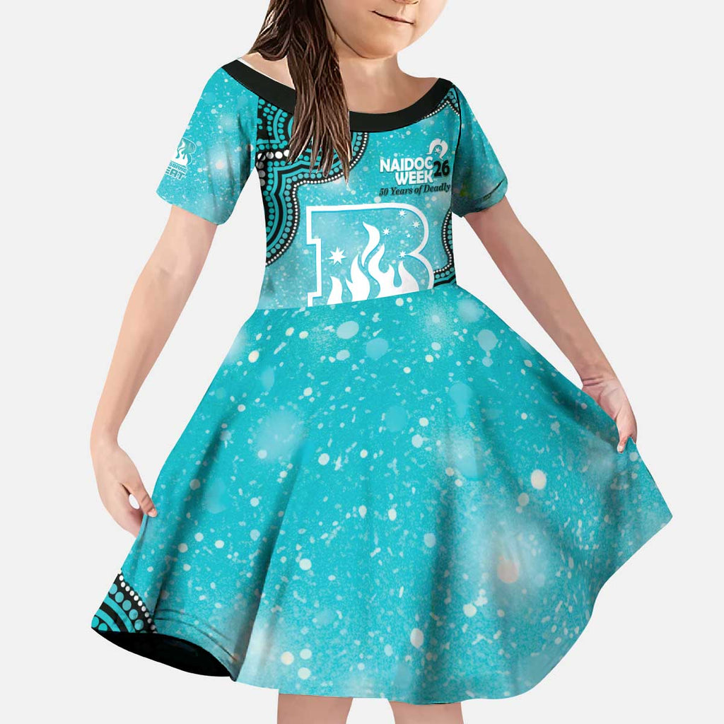 Brisbane Heat NAIDOC Week 2026 Custom Kid Short Sleeve Dress 50 Years Deadly Indigenous Art Glitter Effect