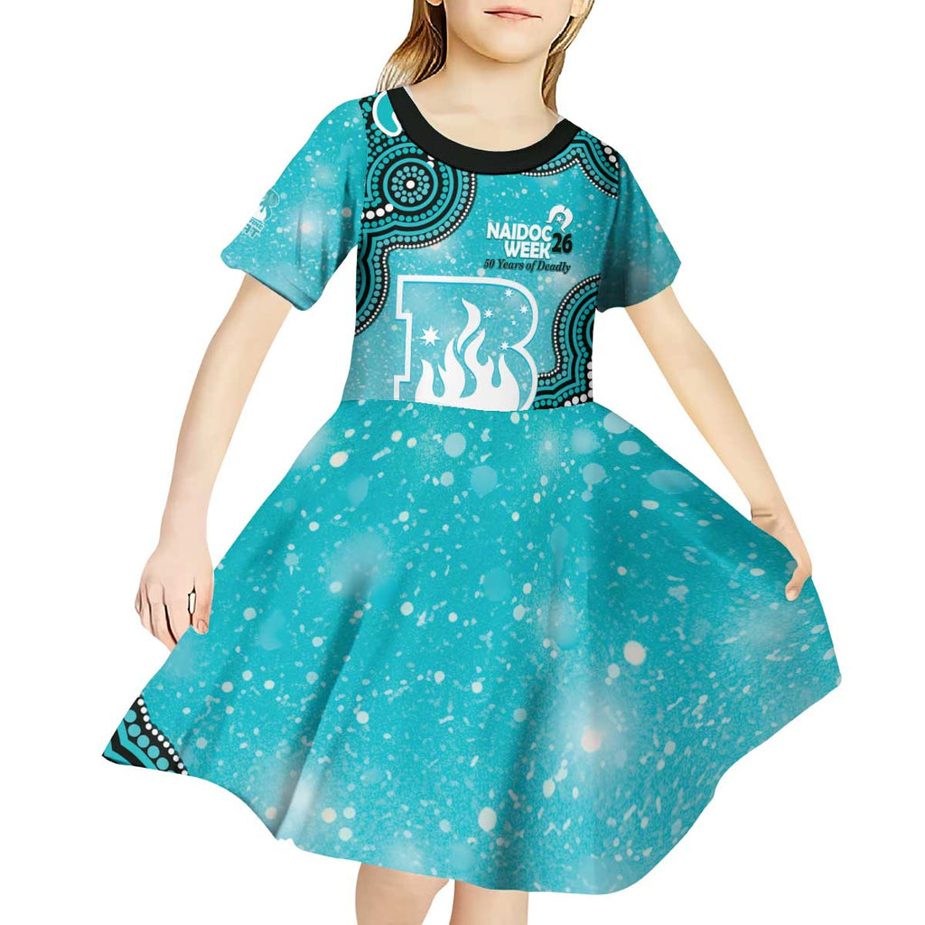 Brisbane Heat NAIDOC Week 2026 Custom Kid Short Sleeve Dress 50 Years Deadly Indigenous Art Glitter Effect