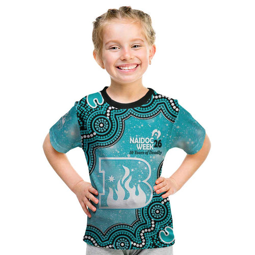 Brisbane Heat NAIDOC Week 2026 Custom Kid T Shirt 50 Years Deadly Indigenous Art Glitter Effect
