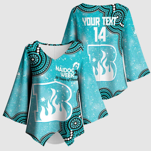 Brisbane Heat NAIDOC Week 2026 Custom Kimono Sleeve Blouse 50 Years Deadly Indigenous Art Glitter Effect