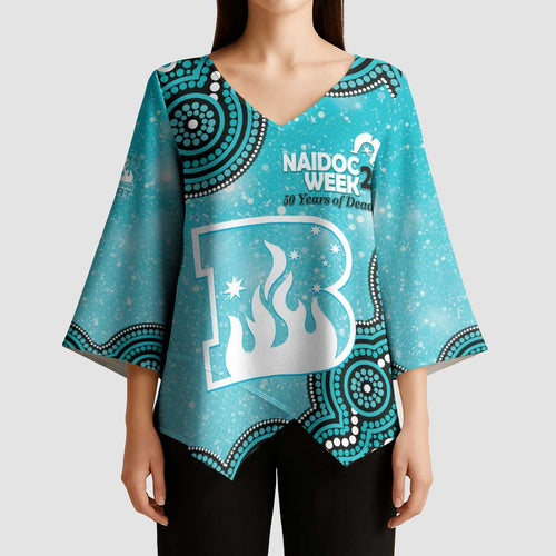 Brisbane Heat NAIDOC Week 2026 Custom Kimono Sleeve Blouse 50 Years Deadly Indigenous Art Glitter Effect