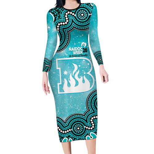 Brisbane Heat NAIDOC Week 2026 Custom Long Sleeve Bodycon Dress 50 Years Deadly Indigenous Art Glitter Effect