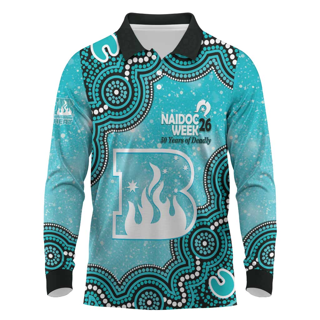 Brisbane Heat NAIDOC Week 2026 Custom Long Sleeve Polo Shirt 50 Years Deadly Indigenous Art Glitter Effect