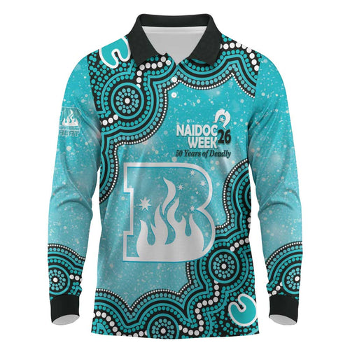 Brisbane Heat NAIDOC Week 2026 Custom Long Sleeve Polo Shirt 50 Years Deadly Indigenous Art Glitter Effect