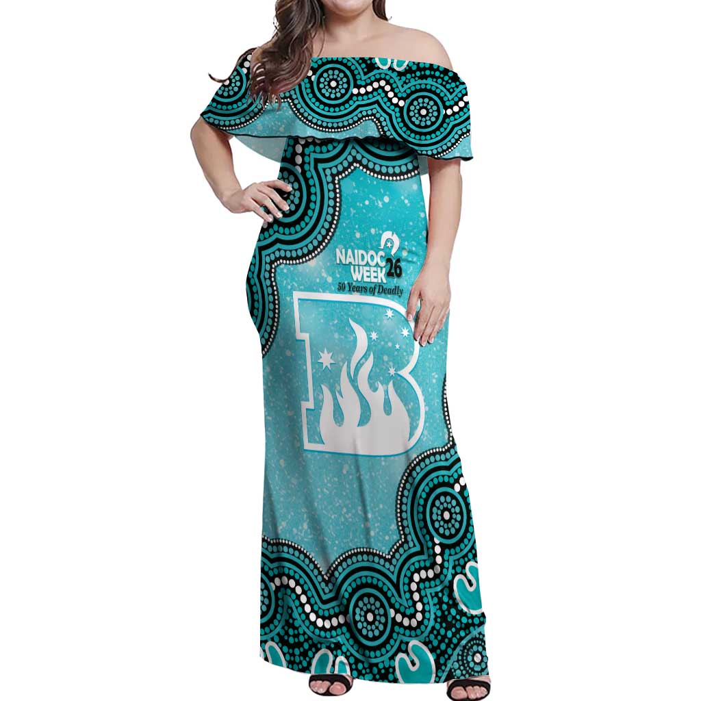 Brisbane Heat NAIDOC Week 2026 Custom Off Shoulder Maxi Dress 50 Years Deadly Indigenous Art Glitter Effect